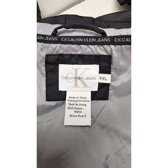 Calvin Klein Jeans Black Hooded Jacket XXL Lightweight Nylon Coat With Logo Prin - Picture 14 of 16